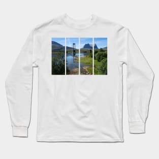 Wonderful landscapes in Norway. Nordland. Beautiful scenery of Kjerringstraumen Bru (Efjord bridges) on the Efjorden. Another planet background. It is located in Narvik municipality. Long Sleeve T-Shirt